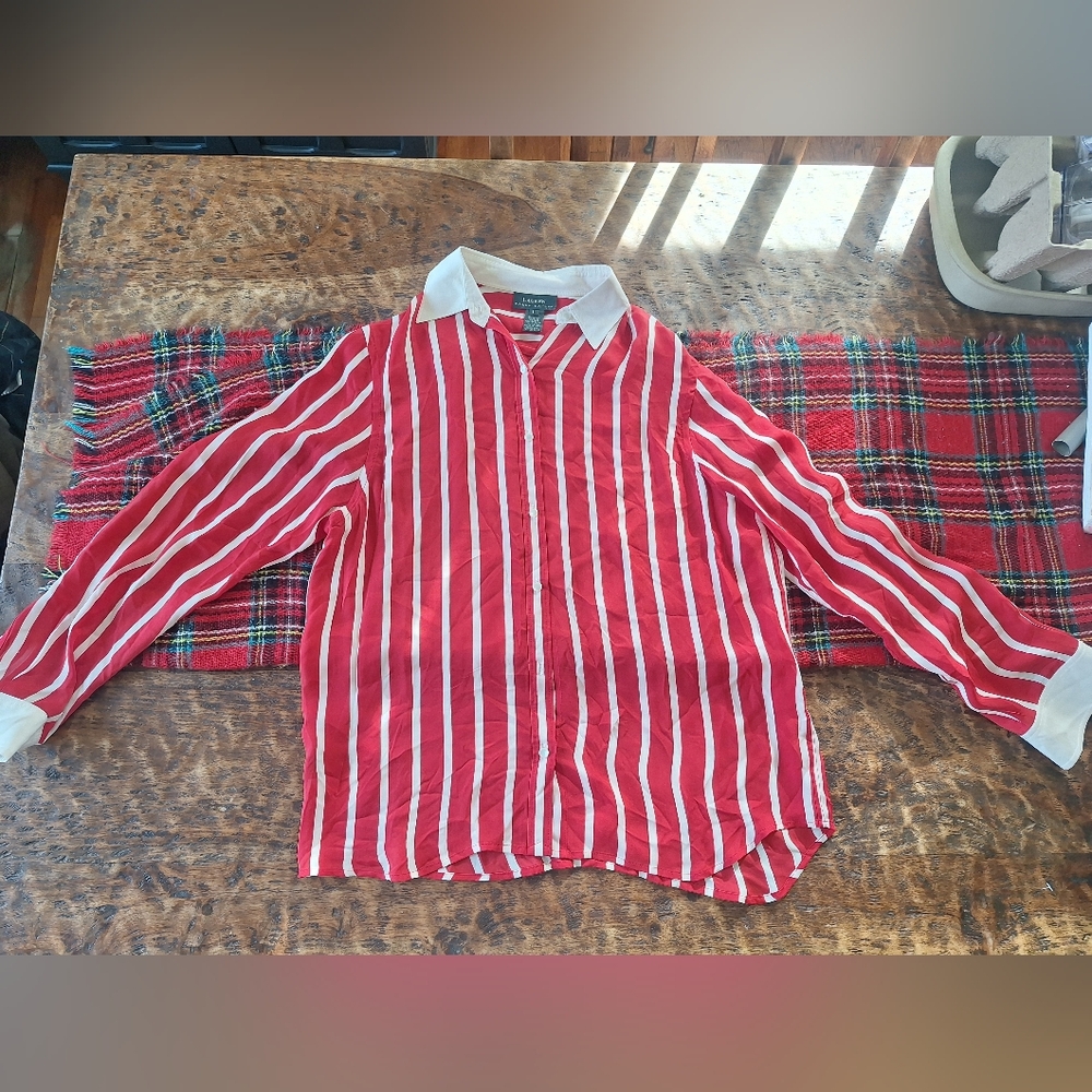 Lauren Ralph Lauren Red and White Striped Blouse